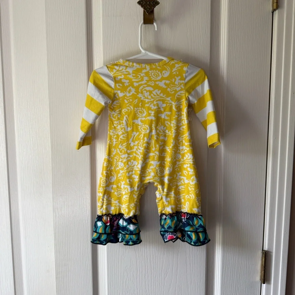 Yellow Striped Kids One Piece with Lace Trim